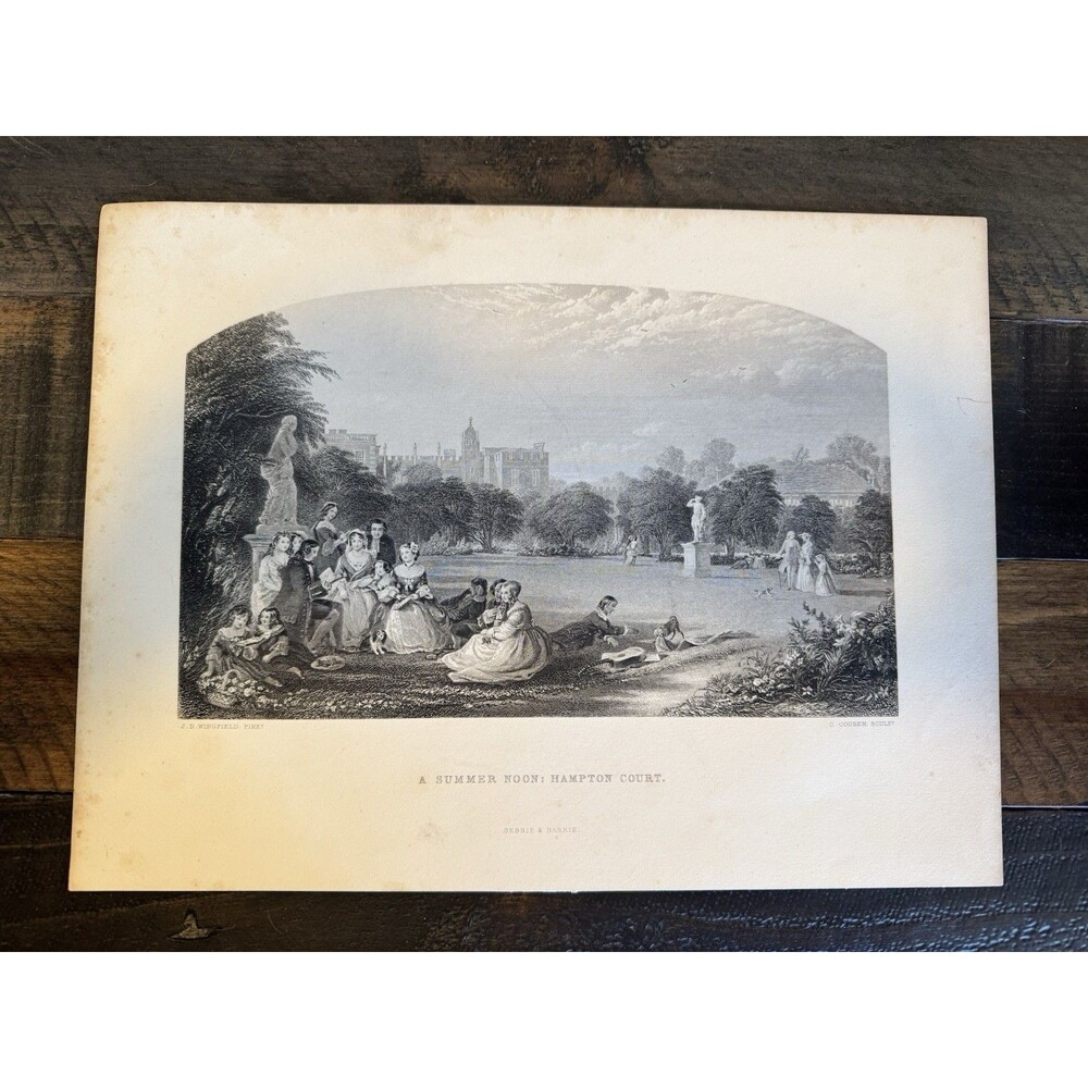 1876 A Summer Noon Hampton Court Steel Engraving Wingfield Cousen Gebbie Barrie